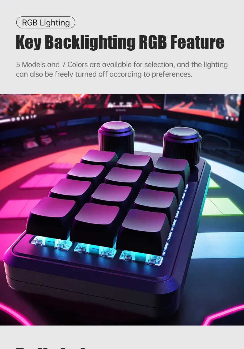 Programming Macro Custom Knob Keyboard RGB 3 Key Copy Paste Mini Button Photoshop Gaming Keypad Mechanical Hotswap Macropad