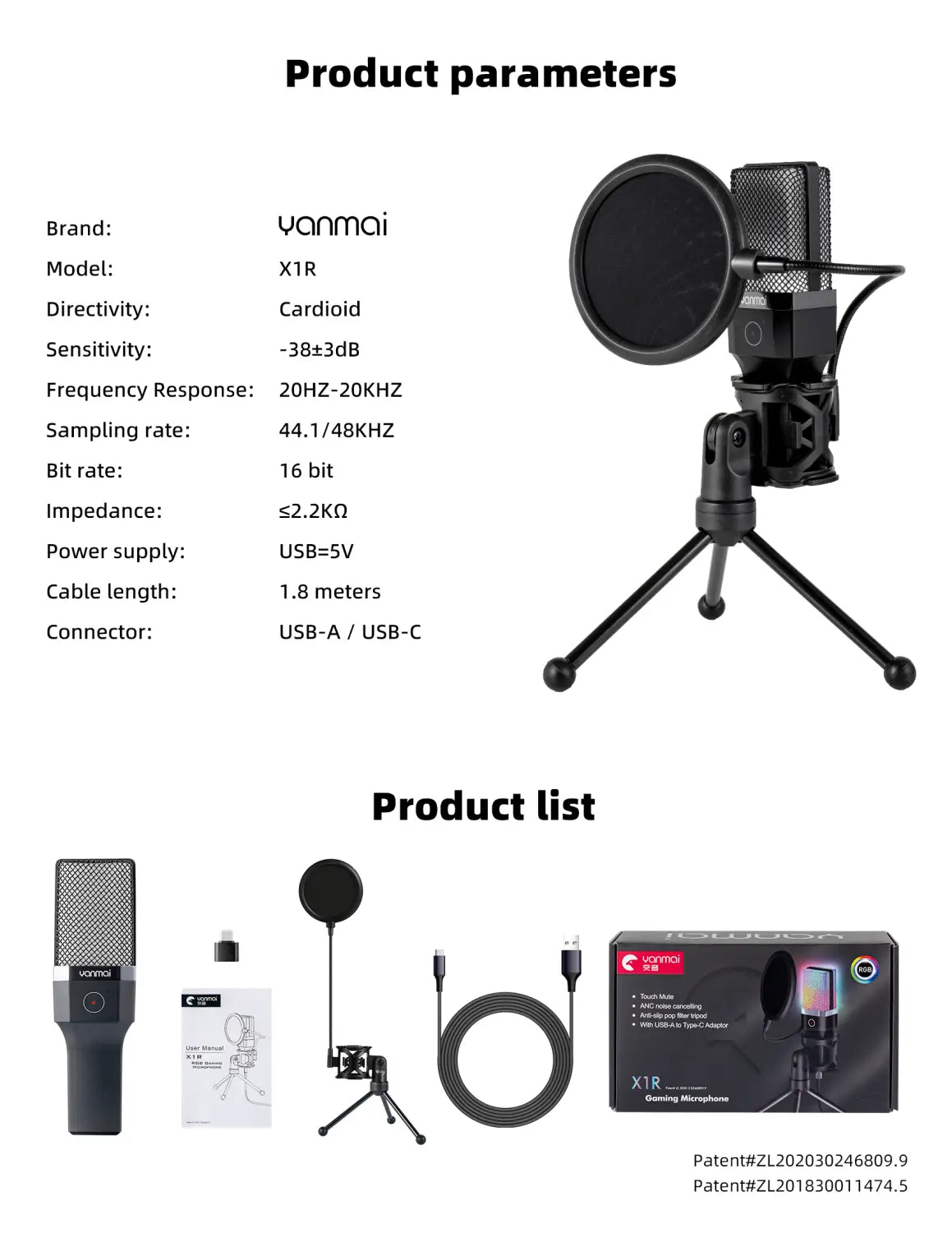 Gaming Microphone Professional Condenser Mic PC Laptop Computer Mike RGB USB Wired Studio Streaming Podcast Gamer Karaoke PC Kit