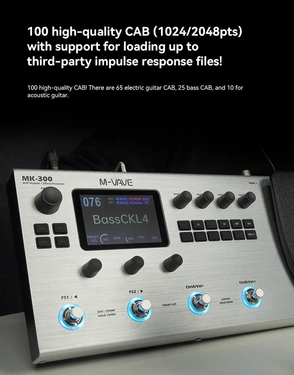 M-VAVE MK-300 Guitar Bass Multi-Effect Processor with 150s Looper 128 Drums MIDI DAW 120AMP 10h Battery ANN Neural Modeling