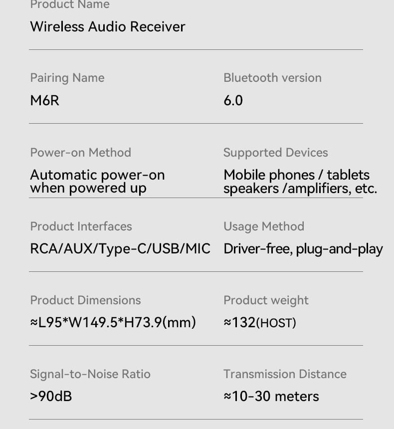Bluetooth-compatible 6.0 Audio Receiver 3.5mm AUX RCA USB 6.5MM Microphone Music Wireless Adapter with Remote Control for TV PC