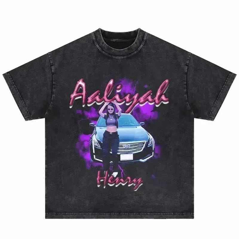 Hip Hop Vintage T-Shirt Aaliyahs Baby Girl Purple Bootleg Print T Shirts Harajuku Streetwear Summer Casual Loose Tops Unisex