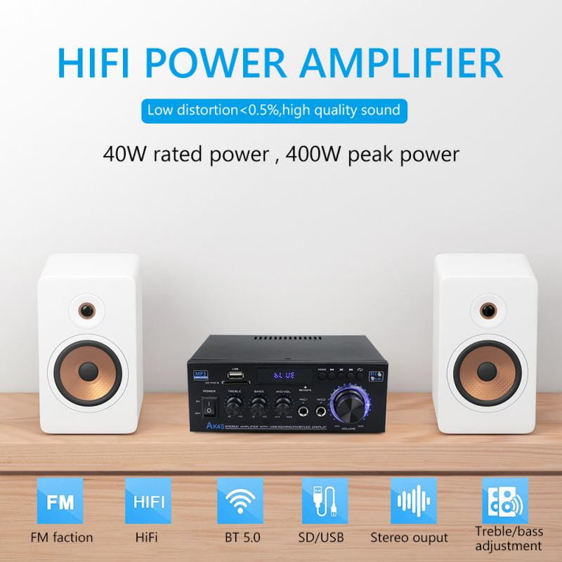 HiFi Digital Amplifier AK45 Bluetooth Amplify MP3 Channel 2.0 Surround Sound Amplifiers Support 90V-240V for Home Car MAX 350W*2