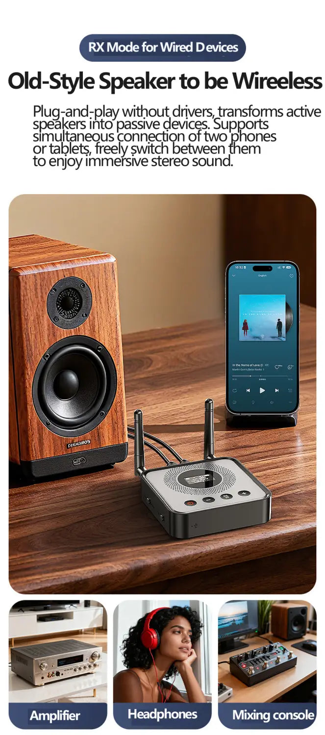 OLCD Bluetooth 6.0/5.2 Audio Receiver Transmitter AAC aptX-LL/AD/HD 3.5mm Aux Optical Wireless Stereo Music U Disk Player