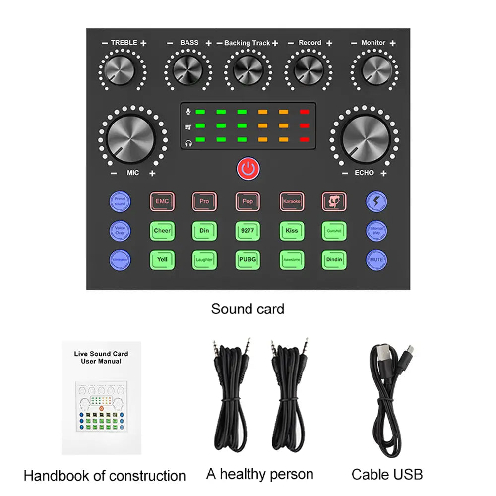 V8S Professional Sound Card with Voice Changer - 10 Sound Effects for PC Gaming Karaoke Live Streaming & Recording Studio