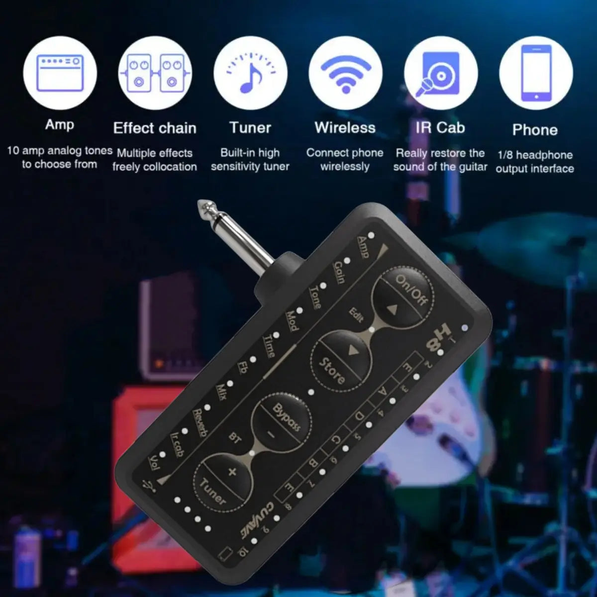 M-VAVE H8 Guitar Headphone Amplifier Portable Rechargeable Mini Headphone Amp Built-in Delay Reverb Effect for Electric Bass