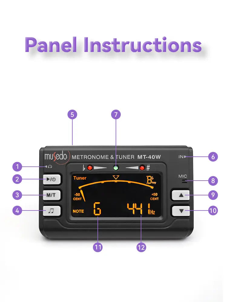 Wind Instrument Tuner MT-40W MIC & Pickup Clip Dual Mode Pickup Switchable Metronome Mode Support for Earphone Connection
