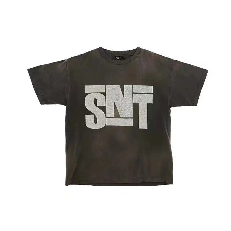 Hip Hop Retro Racing Style Graffiti Color Blocking Saint Micheal T-Shirt Men Women High Quality Oversized T Shirt Tee Tops