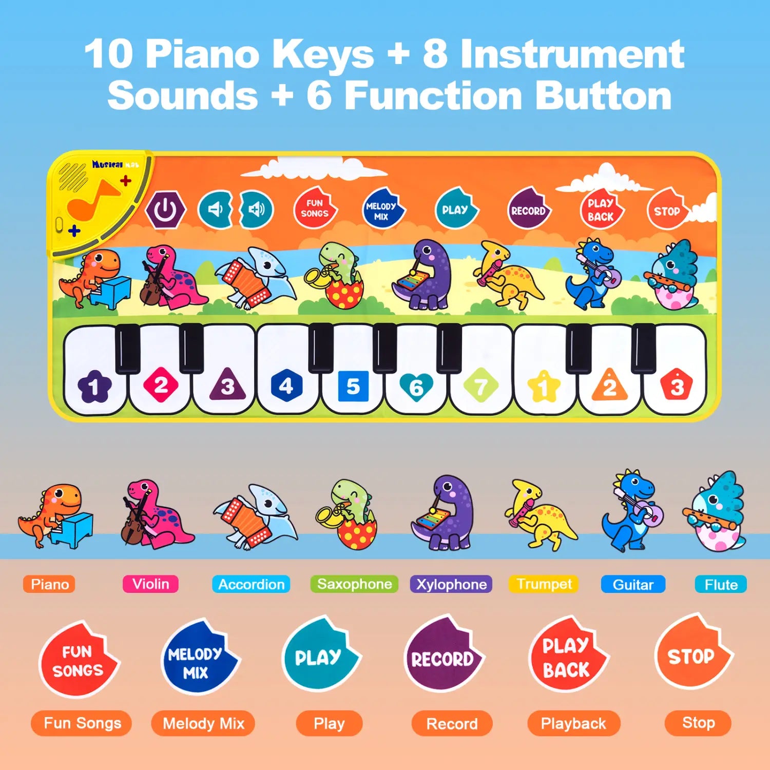 80x30cm Kids Music Piano Mat keyboard Dance Mat Toddler Floor Baby with 8 Animals Sounds Baby Mat Educational Toys for Kid Gifts