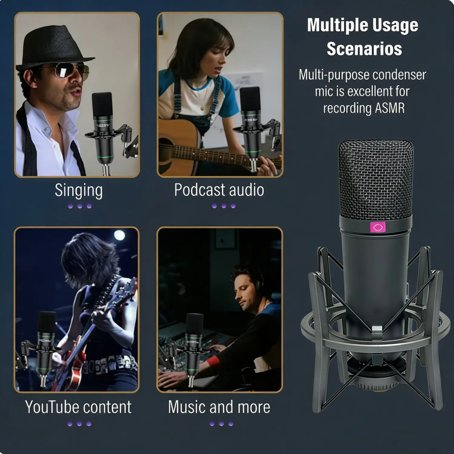 LN-87 Metal Design High Quality Sound Condenser Microphone Studio Professional Recording Mic with Shockproof Holder&XLR Cable