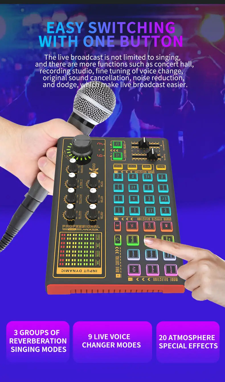 SK300 Sound Card Audio interface Mixer Professionale Studio equipment Voice Changer Multiple Audio Effects For Live Record Video