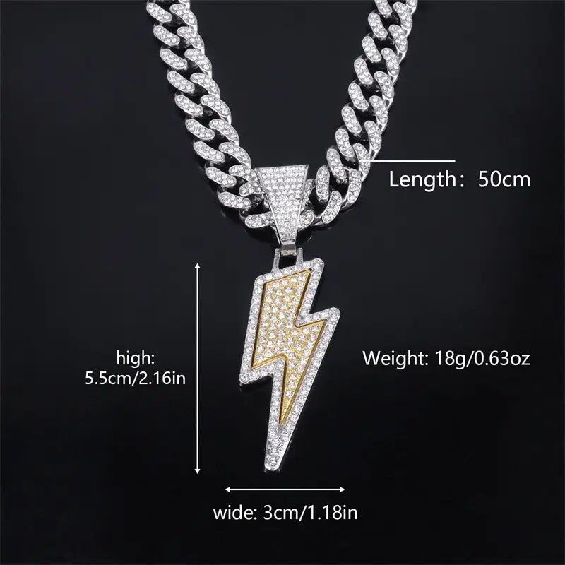 Hip Hop Full Purple Cz Zircon Lightning Pendants Necklace With 20inch Iced Out Miami Cuban Chain Rapper Party Wear Jewelry