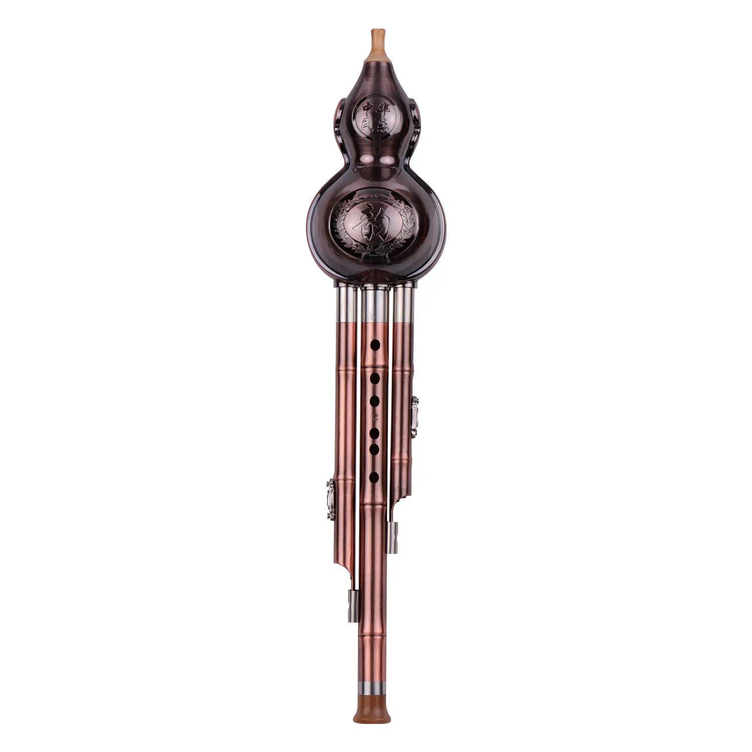3 Tone C-Key Hulusi Gourd Cucurbit Flute Aluminum with Copper Plated Pipes Chinese Traditional Instrument