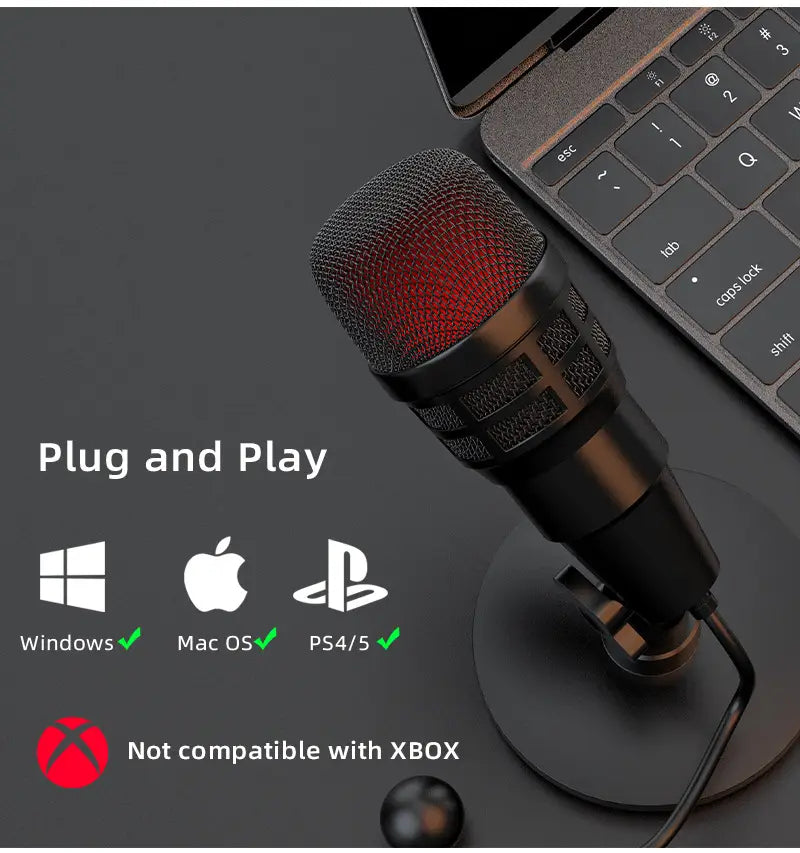 Computer Microphone For PC Mac notebook Podcast USB Microphone For Live Streaming Karaoke Noise Cancelling Gaming Condenser Mic