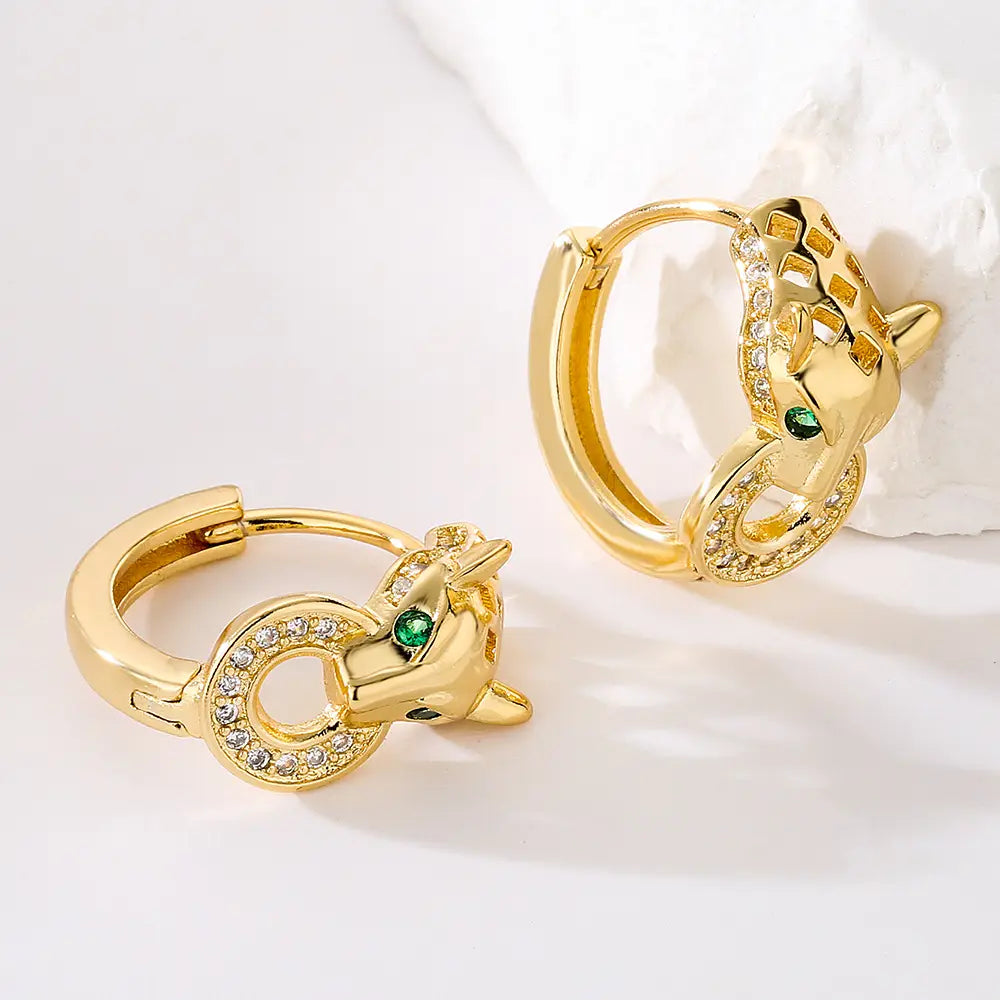 Hip-hop High Quality Leopard Hoop Earrings For Women/Girls Stainless Steel With AAA CZ Stone Row,Elegant Jewelry