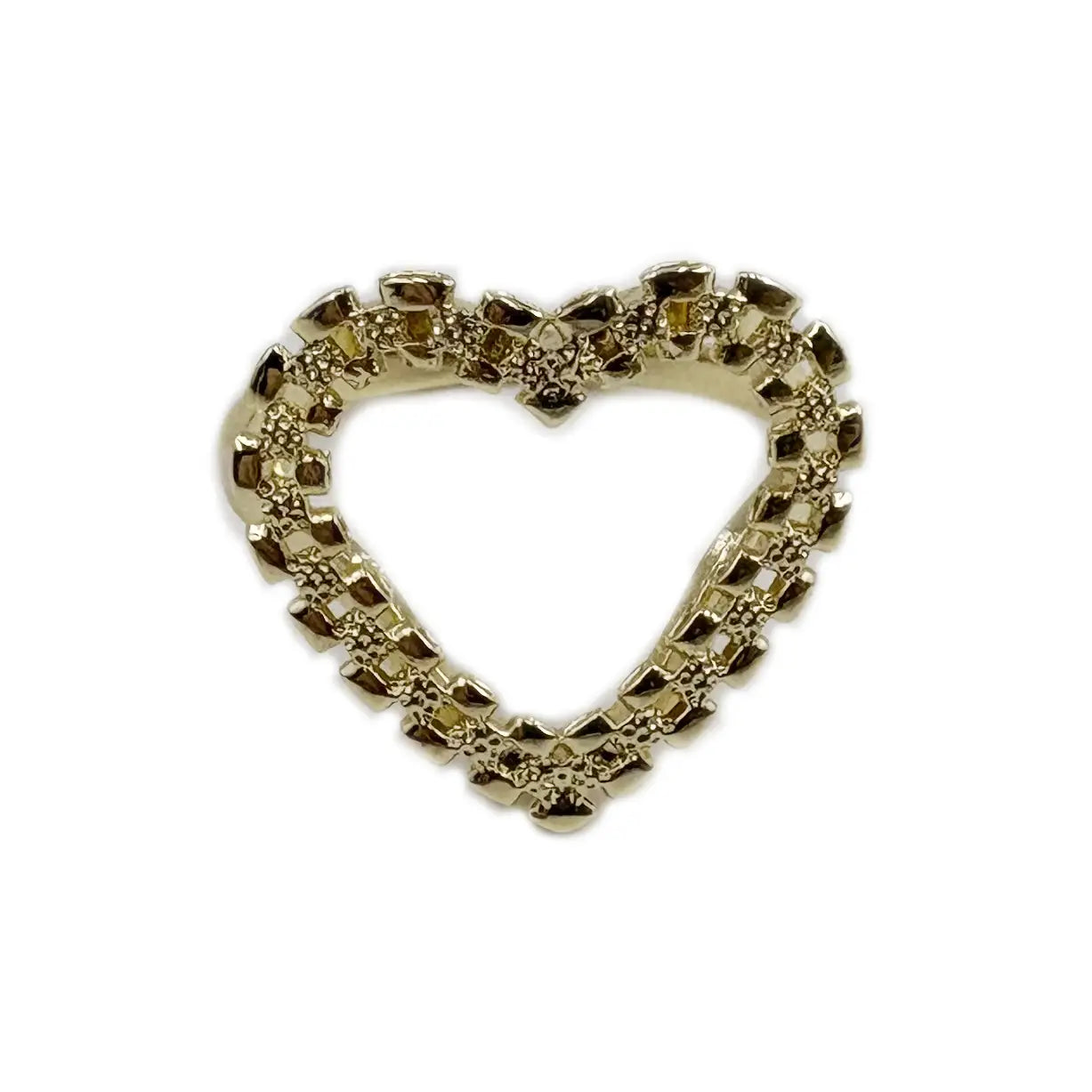 Women’s Hip Hop Heart Shape Chain Design Ring 14K Gold Plated Big Size 20mm Fashion Jewelry Nugget Finger Ring