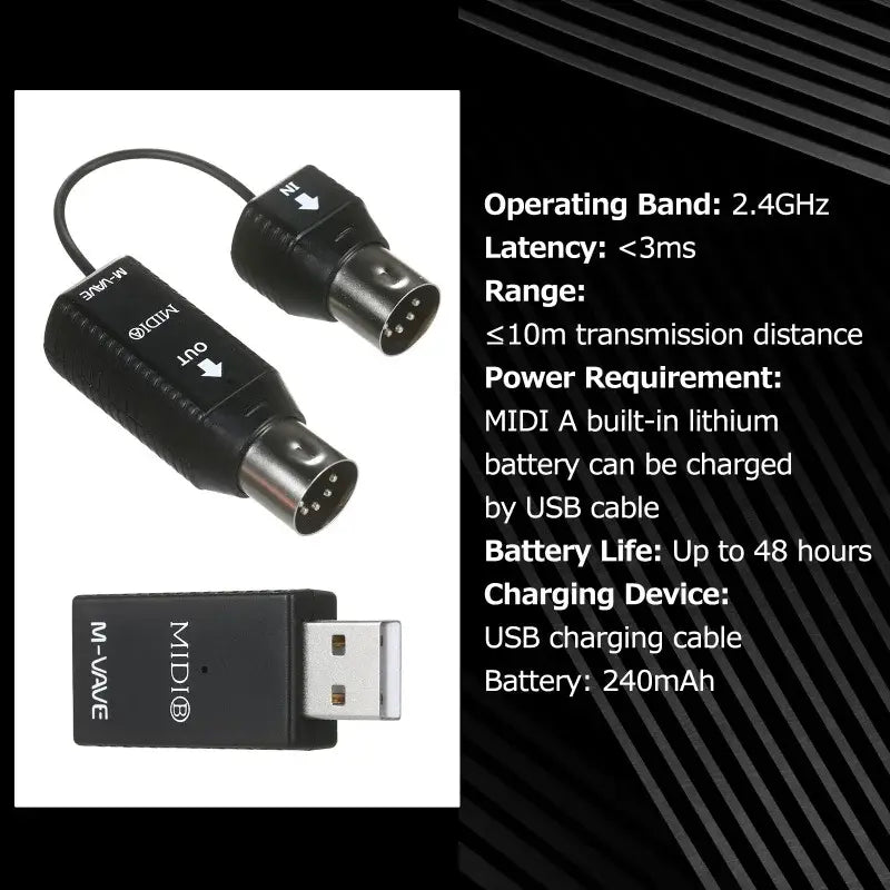 M-VAVE MS1 Mini Wireless Transmission System MIDI System MIDI Wireless Adapter Plu Play Support for Devices with MIDI Interface