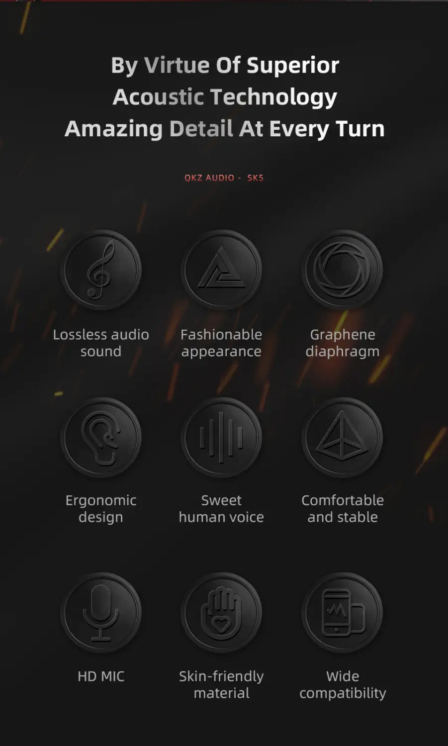 Original QKZ SK5 Wired Earphones In-ear 3.5mm AUX With MIC Noise Reduction HD Call HIFI For Game Music Sports Fashion Design