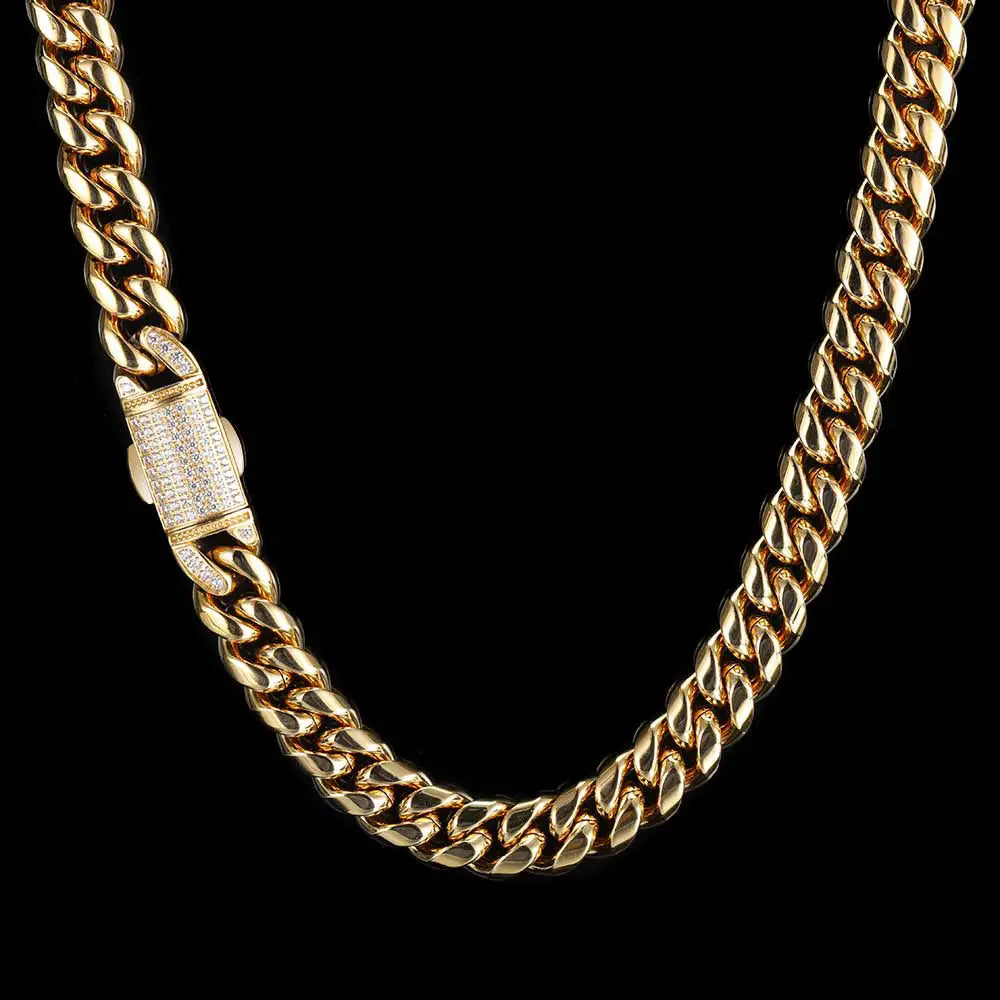 12mm Hip Hop Stainless Steel Jewelry Homme Cadena Luxury Miami Cuban Link Chain Men Rapper Rock Necklace