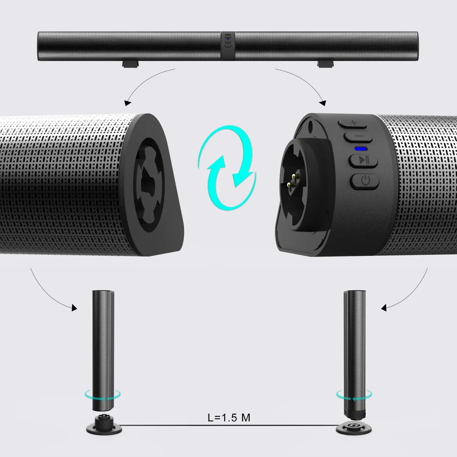 FM Soundbar TV Bluetooth Speakers HDMI/AUX/BT/OPT Connections Soundbars with 2-in-1 Detachable Home Cinema Shengba Sound System
