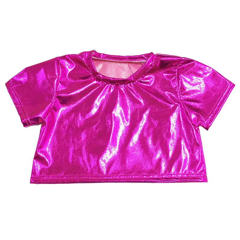 Hip Hop Kids Clothing Girls Boys Metallic Crop Top Shiny T-shirt Sparkly Jazz Dance Tops Street Dance Stage Performance Costume