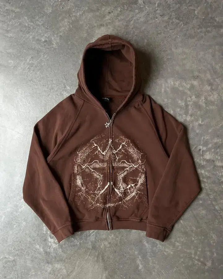 Streetwear Zip Hoodie Y2K Hip Hop Graphic Print Oversized Hoodie Sweatshirt Mens Womens New Harajuku Gothic Jacket Clothes