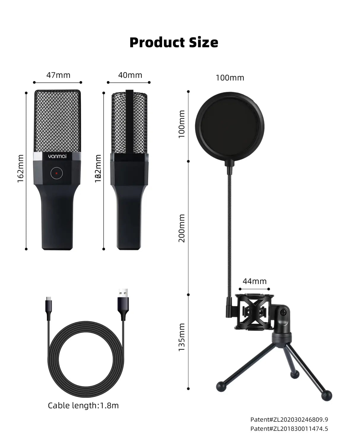 Gaming Microphone Professional Condenser Mic PC Laptop Computer Mike RGB USB Wired Studio Streaming Podcast Gamer Karaoke PC Kit