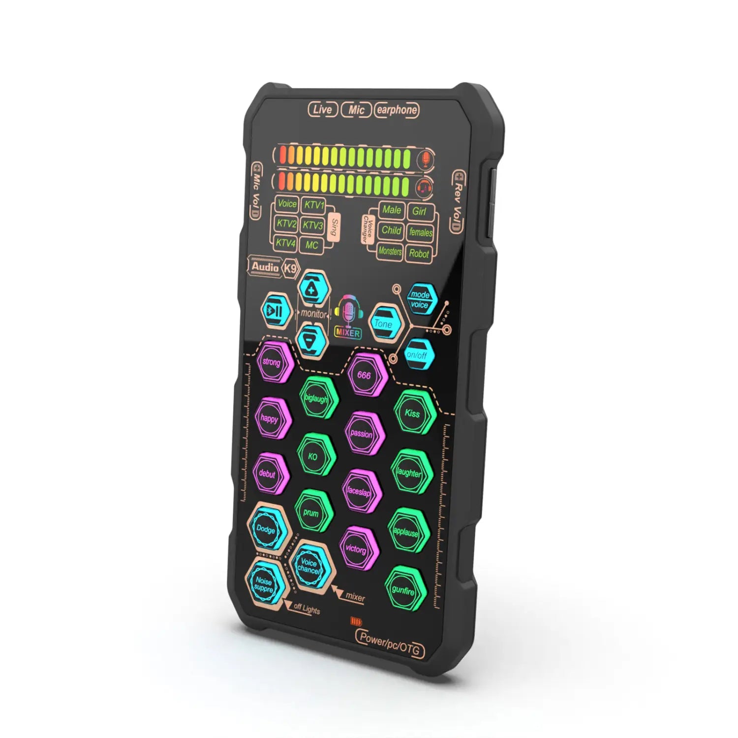 DJ Karaoke Equipment K9 Handheld Live Sound Card Sound Board Set with Voice Change for Podacsting Broadcasting Singing Recording