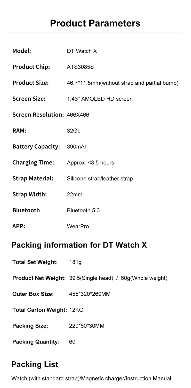 2024 New For OPPO Watch X Smart Watch 4G Memory Music Video Bluetooth Call IP68 Waterproof AMOLED Smartwatch For TWS Earphones