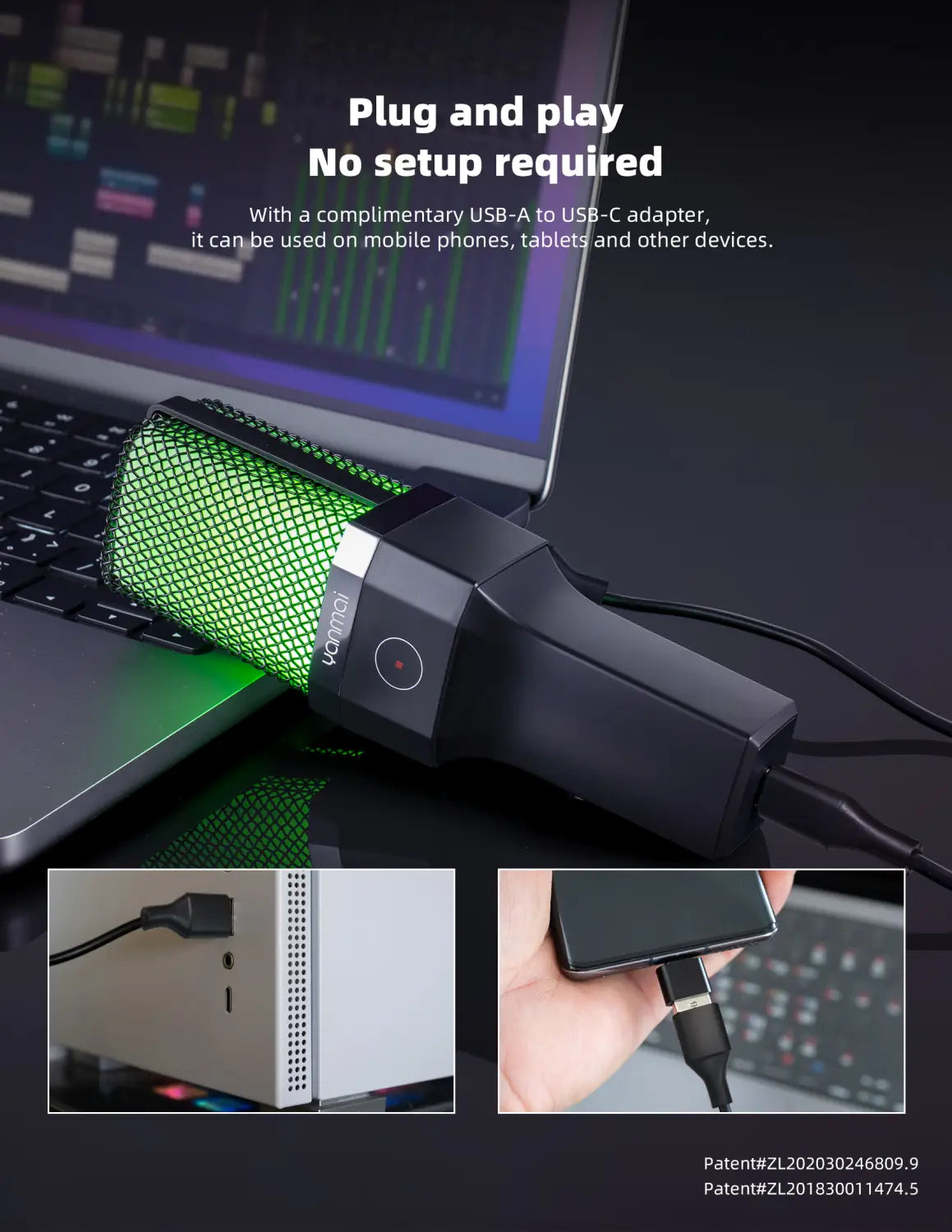 Gaming Microphone Professional Condenser Mic PC Laptop Computer Mike RGB USB Wired Studio Streaming Podcast Gamer Karaoke PC Kit