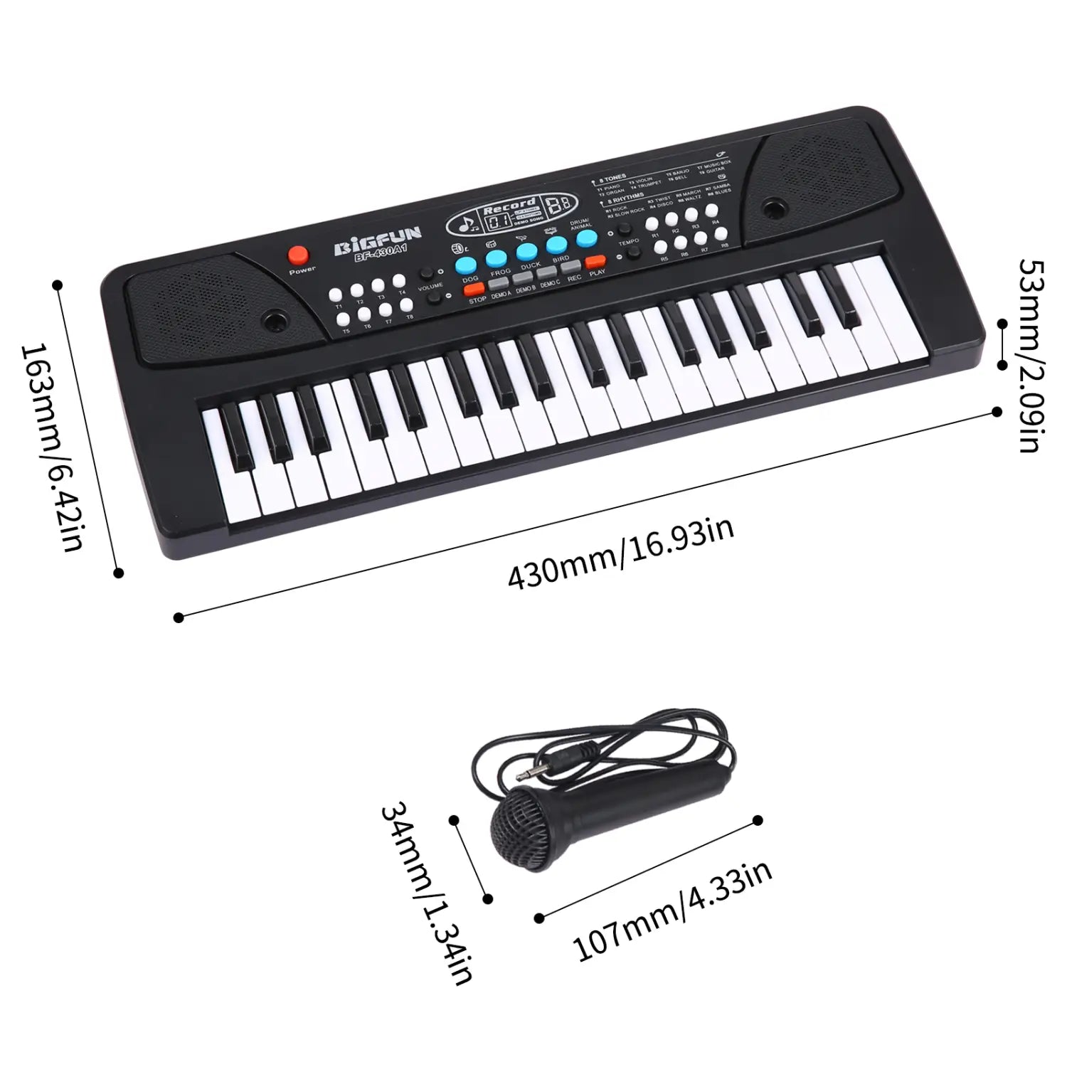BIGFUN 37 Keys/49 Keys USB Electronic Organ Keyboard Piano Digital Music Electronic Keyboard with Microphone Black