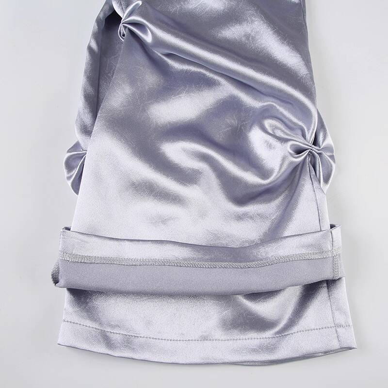 Hip Hop Women High Waist Wide Leg Pants Street Silver Dark Style Satin Pleated Casual Loose Slimming Dance Pants