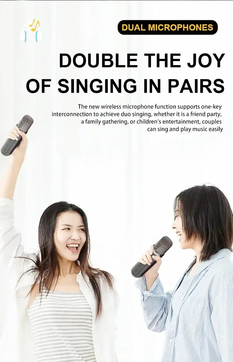 Karaoke Machine With 2 Wireless Dual Microphones Portable Boombox AUX TF Card U Disk Player Voice Changer For Party