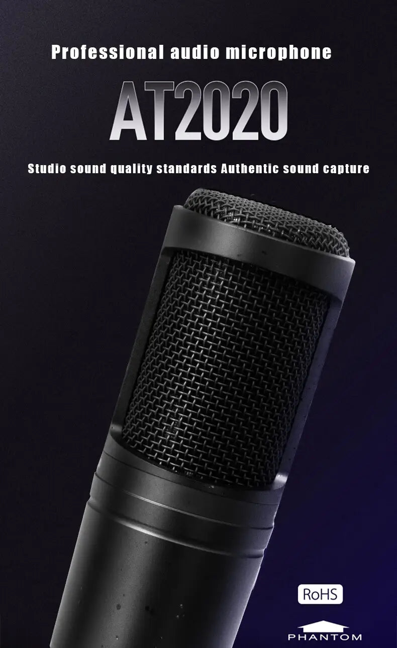 AT2020 Studio Condenser Mic - Cardioid XLR/USB Professional Microphone for Recording Podcast Live Stream Karaoke