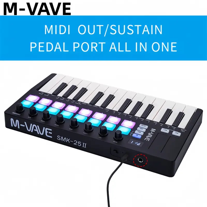 M-VAVE SMK-25 II MIDI Keyboard Controller 25 Mini Keys 16 RGB Drum Pads 8 Knobs USB with DAW Software for Music Production
