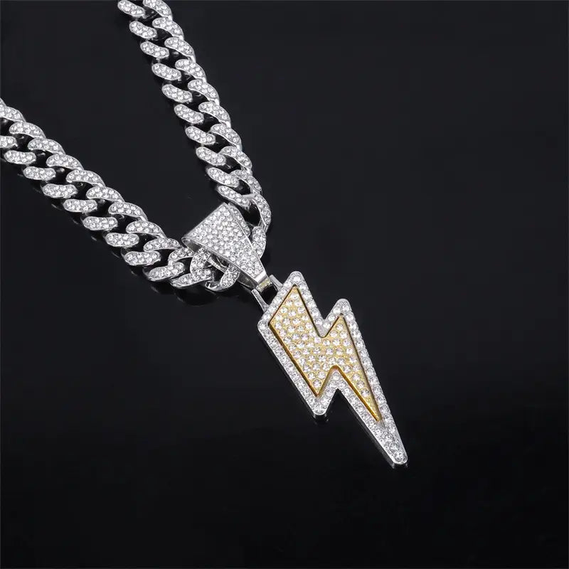 Hip Hop Full Purple Cz Zircon Lightning Pendants Necklace With 20inch Iced Out Miami Cuban Chain Rapper Party Wear Jewelry