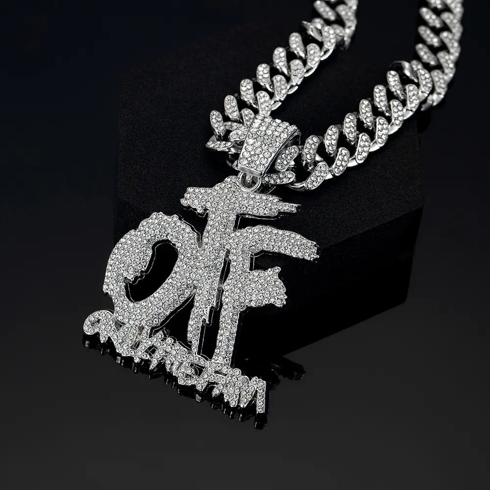 Hip Hop Fashion English Letter OTF Pendant Cuban Chain Necklace Suitable For Daily Wear By Men And Women Rock Party Jewelry