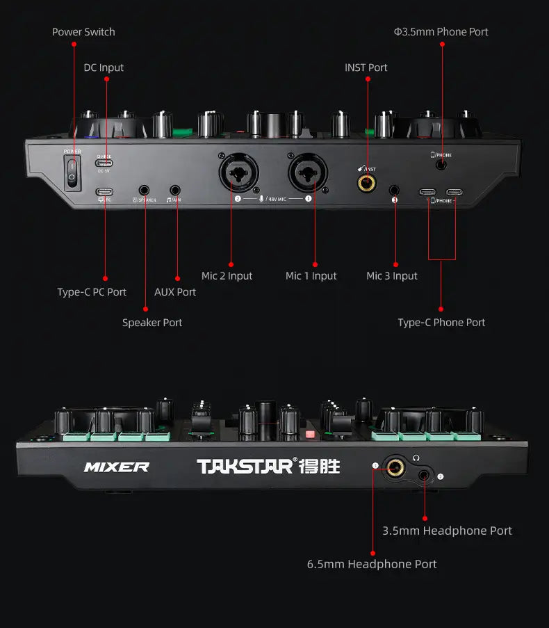 Original Takstar MX3 Mixer Webcast Sound Card Mixing Console Podcast Studio For Karaoke Webcast Recording Live Streaming Guitar