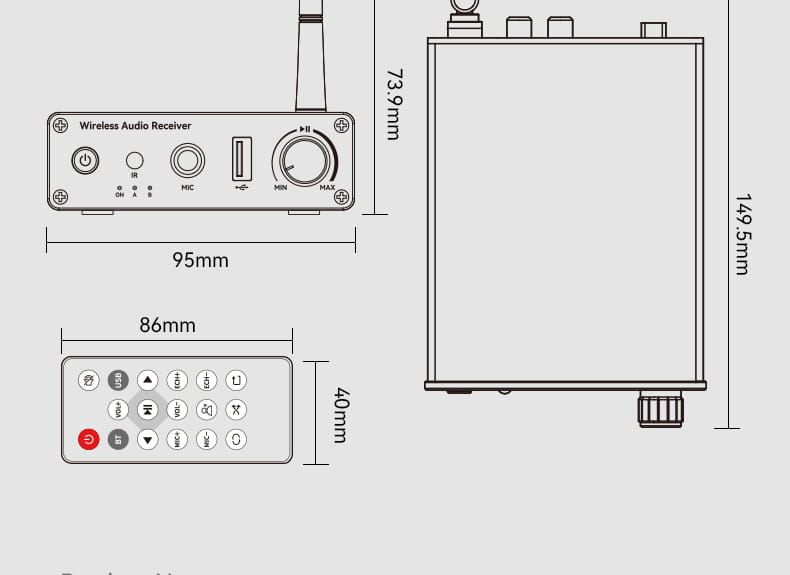 Bluetooth-compatible 6.0 Audio Receiver 3.5mm AUX RCA USB 6.5MM Microphone Music Wireless Adapter with Remote Control for TV PC