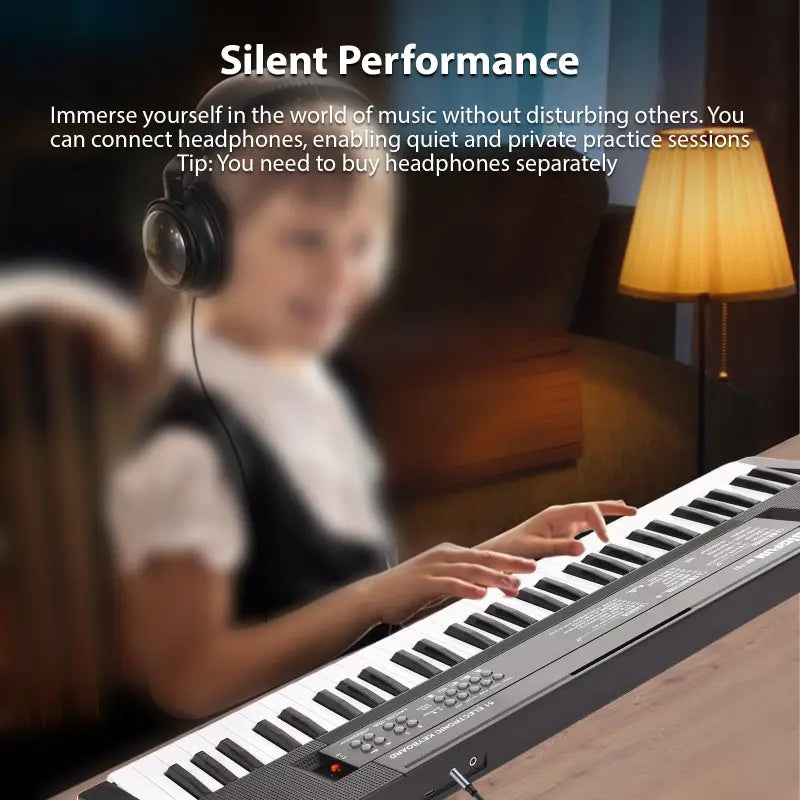 61 Key Mini Electronic Piano 8 Tones Rhythms Microphone Recording Dual Power Portable Keyboard for Beginners Kids