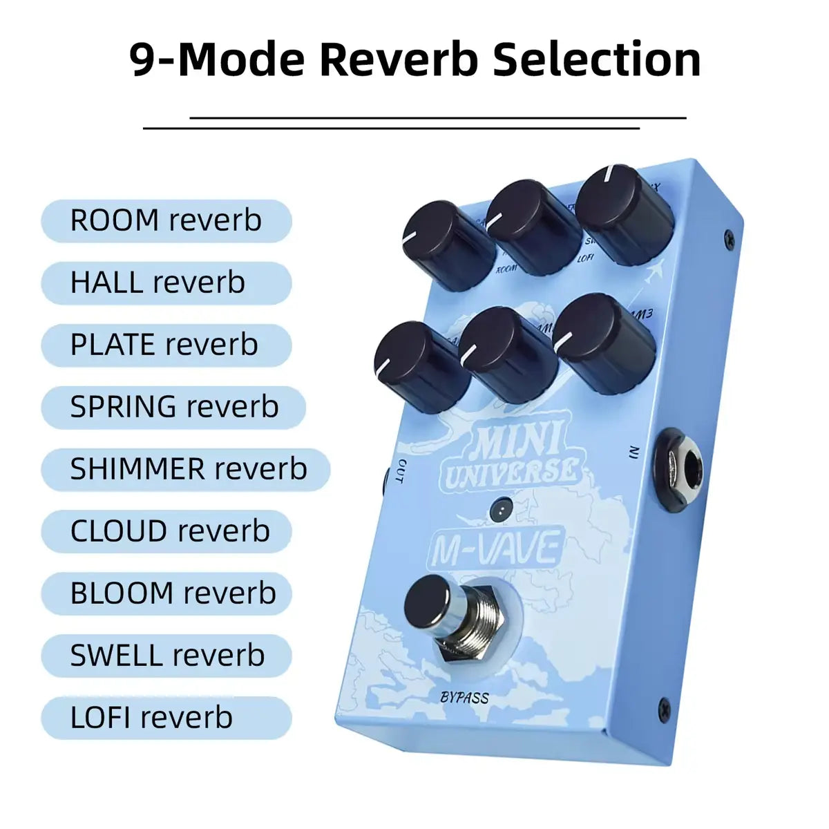 M-VAVE Mini Universe w/ 9 Modes & Room/Shimmer | FX Live/Studio Reverb Machine | Guitar/Bass Signal Chain Optimized