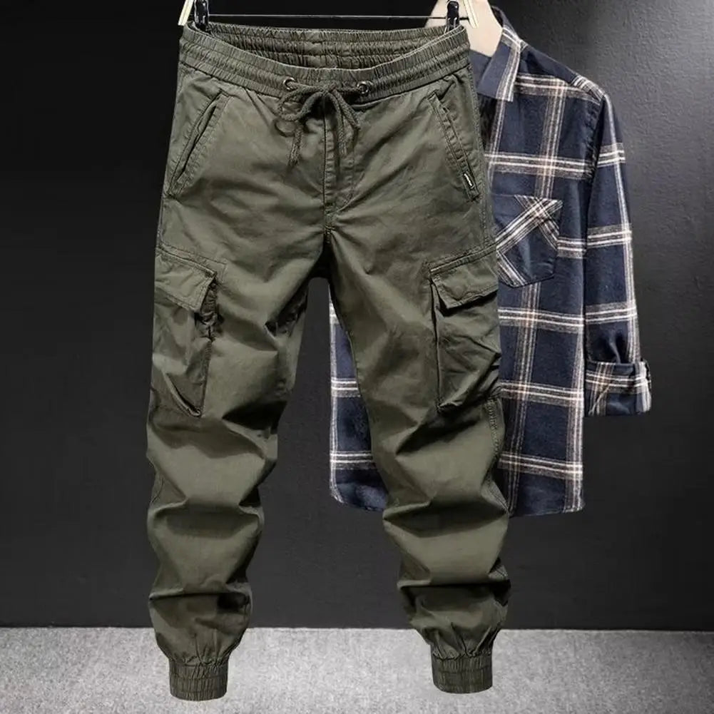 2025 M-5XL Sweatpants Men Cargo Pants Drawstring Waist Multi Pockets Overalls Ankle-banded Streetwear Hip Hop Long Trousers