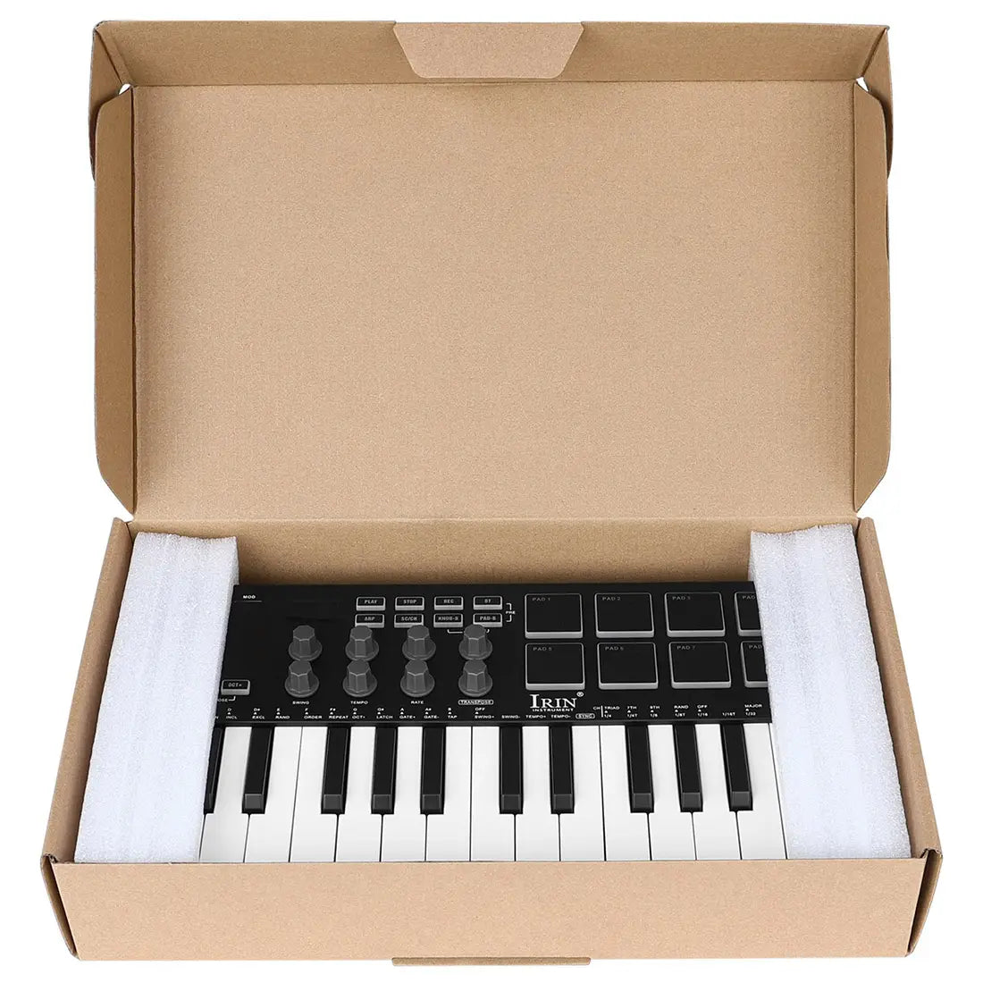 IRIN SMK-25 25 Keys MIDI Keyboard Controller 8 RGB Backlit Drum Pads Rechargeable USB Keyboard Strike Pad for Music Production