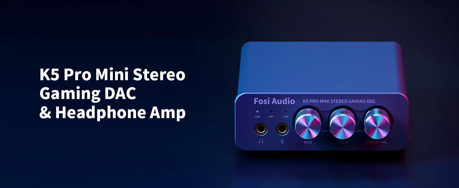 Fosi Audio K5 PRO Gaming USB DAC With Microphone Headphone Amplifier Desktop Mini Audio DAC Amp For PS5 PC