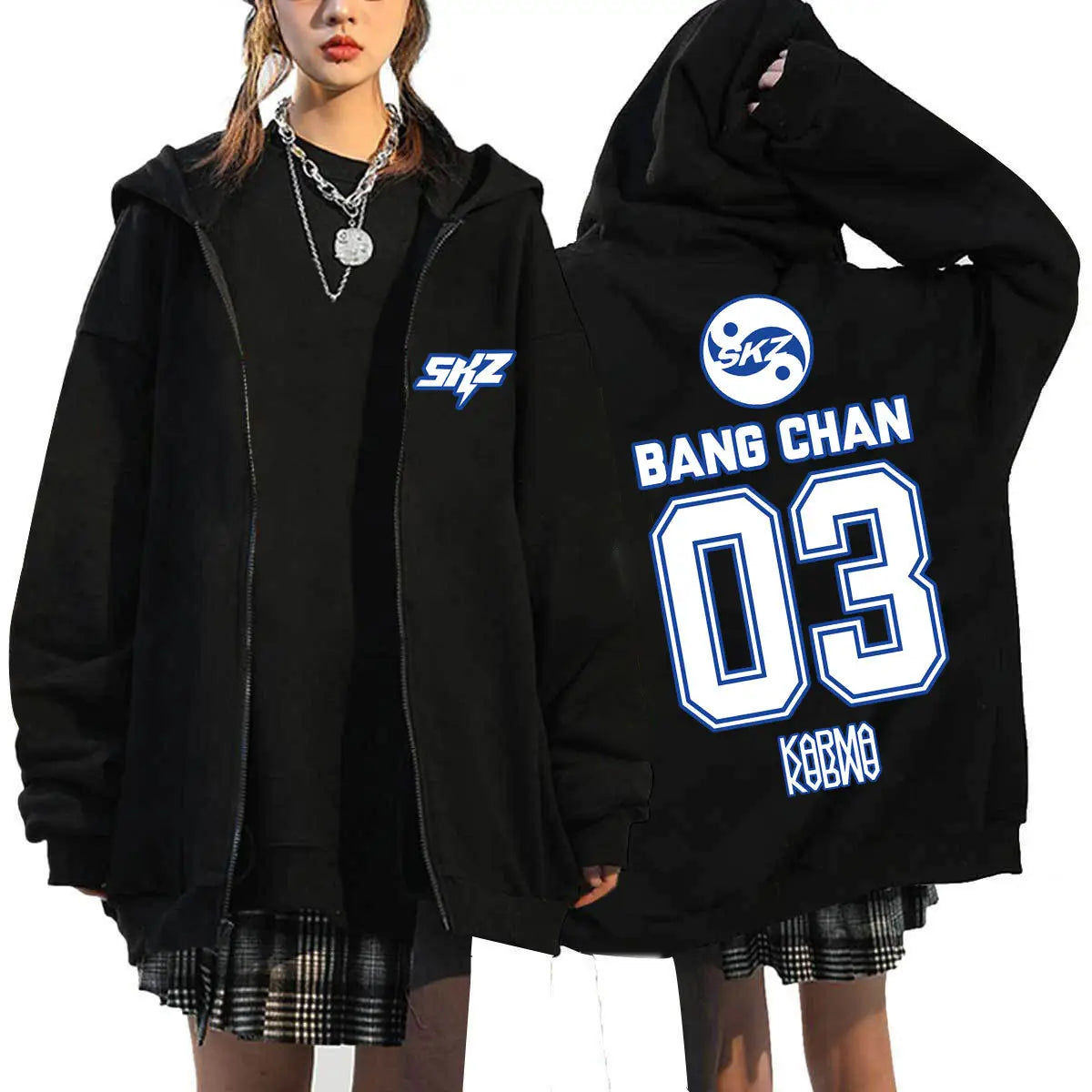 2025 Men’s & Women’s KPOP KARMA Print Zip-Up Hoodie Fashion Casual Loose Fleece-Lined Long Sleeve Jacket