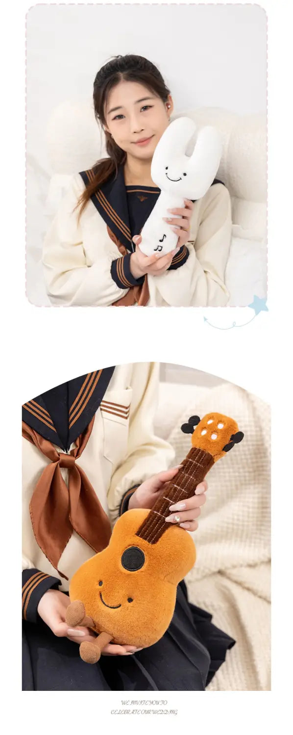 Cute Musical Plush Toys Soft Violin Guitar Pipa Tuning Fork Note Stuffed Doll Instrument Gift for Kid Music Lover Birthday Gifts