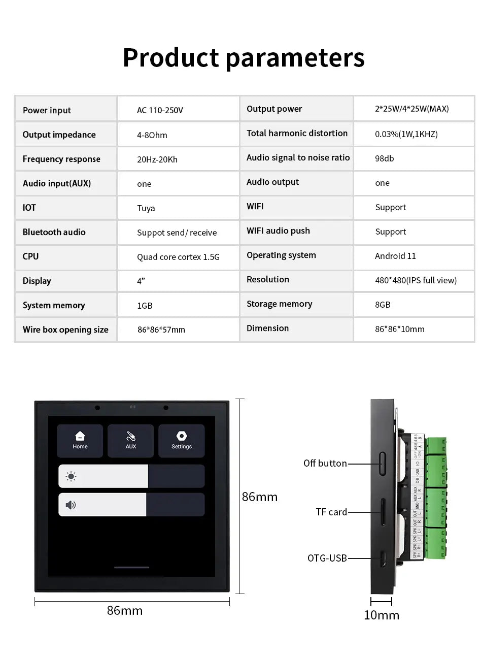 Smart Audio System TUYA Home Sound in Wall Amplifier Android 11 system WiFi Bluetooths Amp with Stereo Ceiling Speaker Kit Hotel