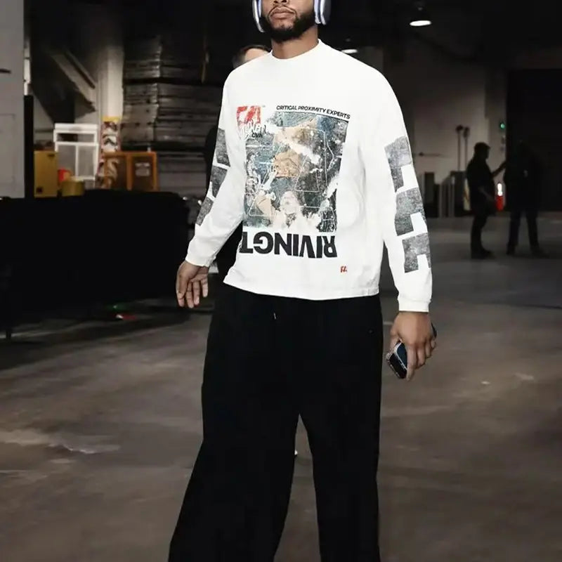 Hip Hop Letters Logo Graphics Print RRR123 Long Sleeve T Shirt Men Women Top Quality Cotton Oversized Vintage Black T-Shirt