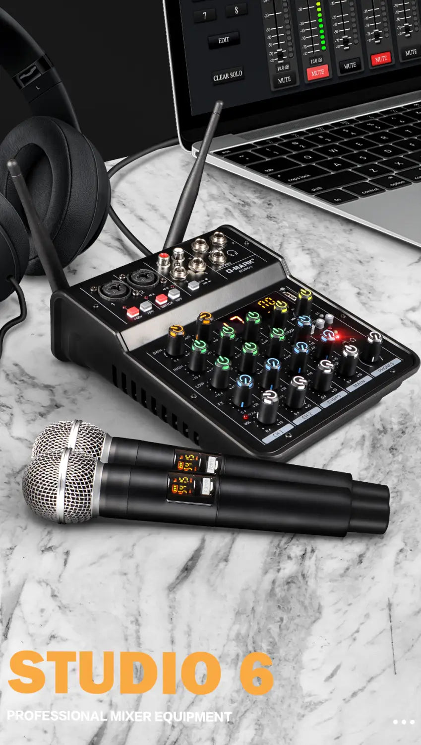 Audio Sound Mixer With Microphone G-MARK Studio 6 Bluetooth Portable DJ Console + 48V USB Interface Mixing Boards For Live