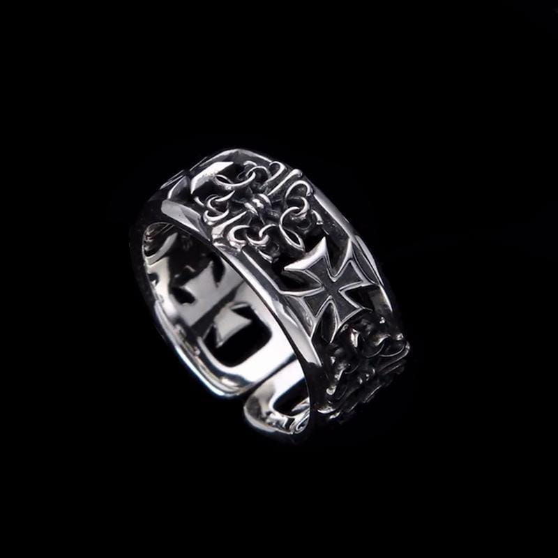Hip Hop Punk Ring Retro Cross Opening Design Niche Men’s Jewelry Adjustable Statement Ring Gothic Style Accessory Unisex