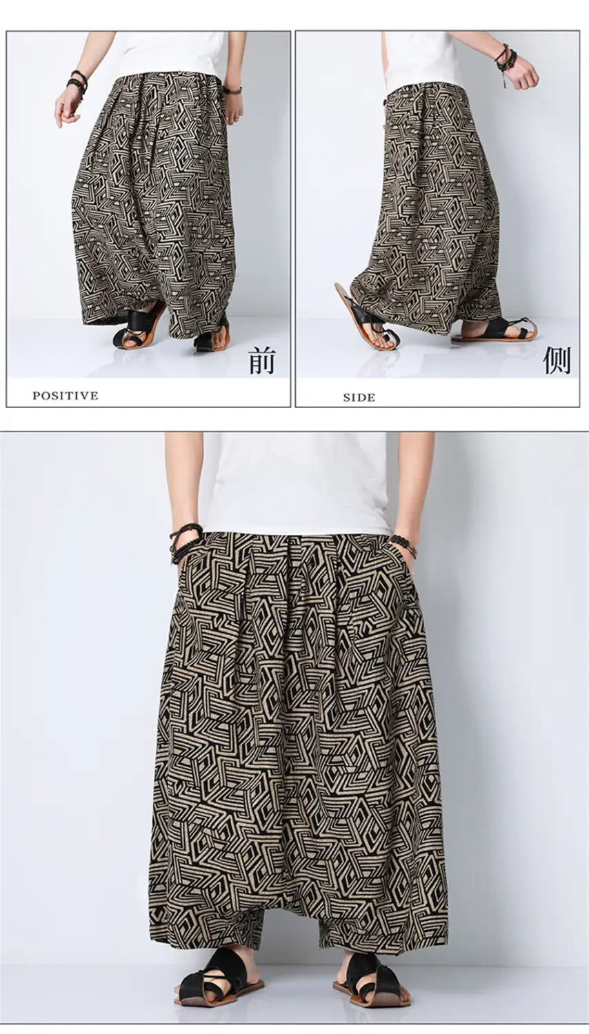 Hip Hop Trend Men Harem Pants Casual Loose Streetwear Retro Printed Joggers Wide Leg Pants Men’s Sweatpants Trousers Oversize